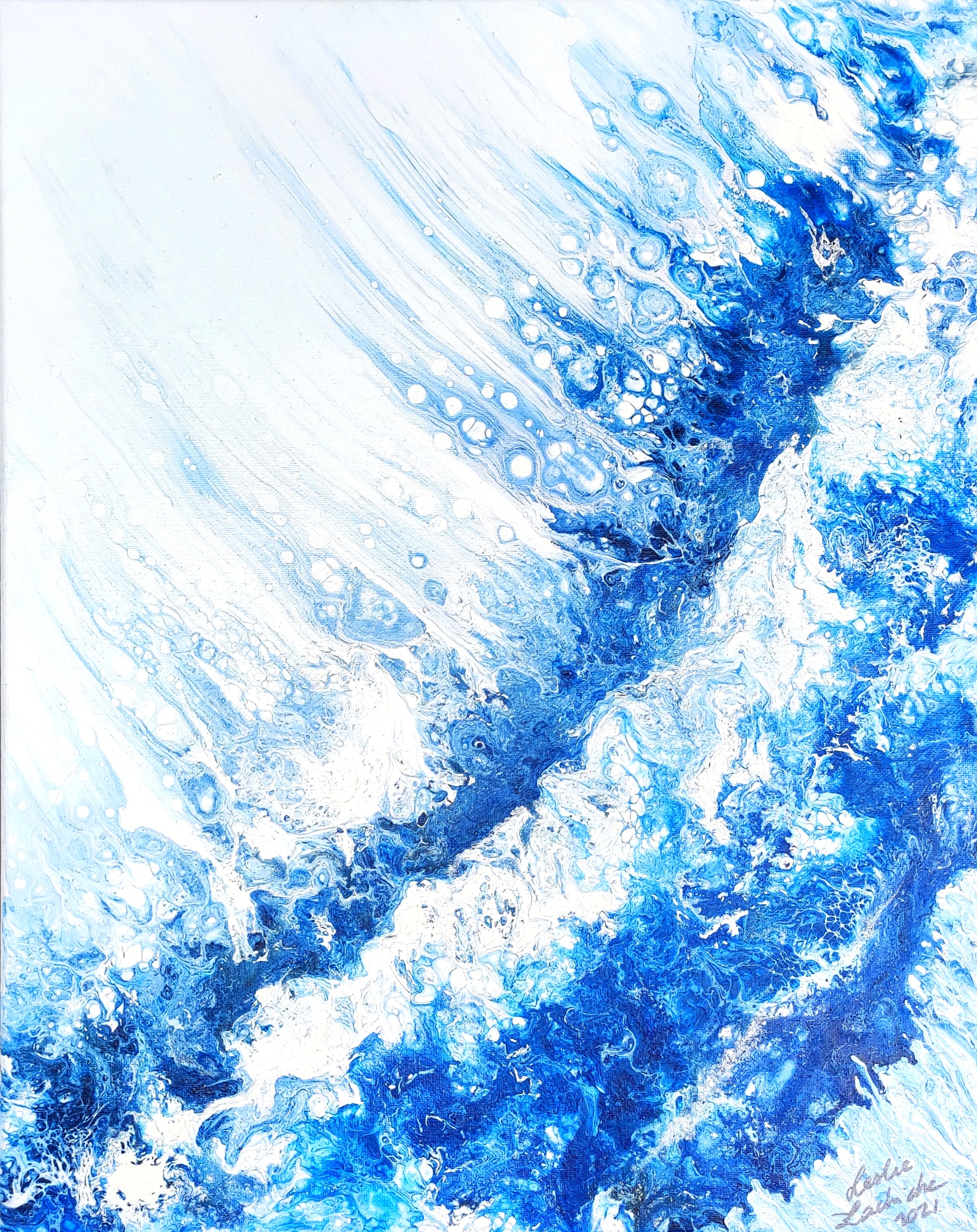 Breath — Original Fluid Acrylic Wave Painting | Ocean Whispers Collection | Leslie Lachiche