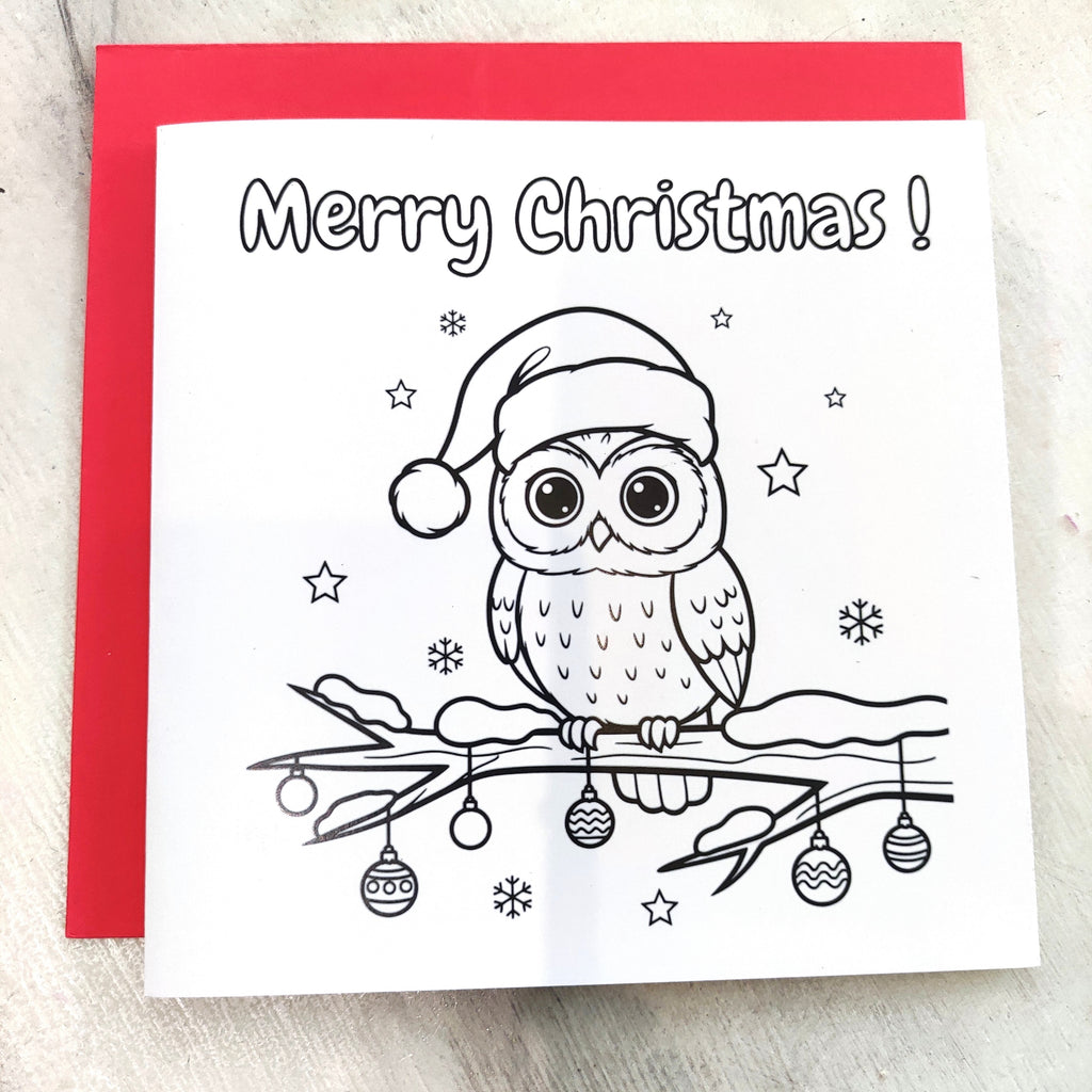 Owl | Christmas Coloring Card — Color It Yourself Festive Greeting Card