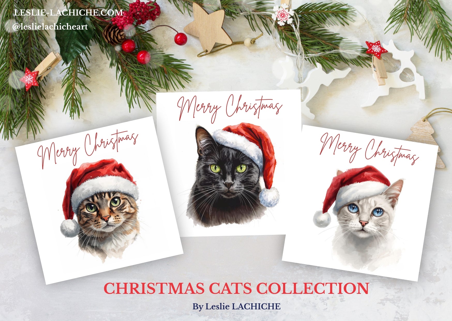 Cats Christmas Card Bundle — Set of 3 Greeting Cards | Leslie lachiche