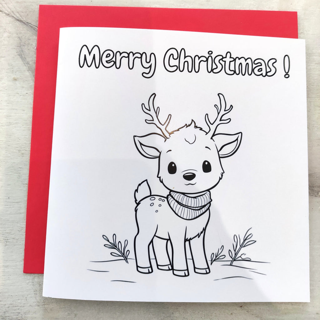 Baby Reindeer | Christmas Coloring Card | Color It Yourself | Festive Greeting Card | HK LOCAL