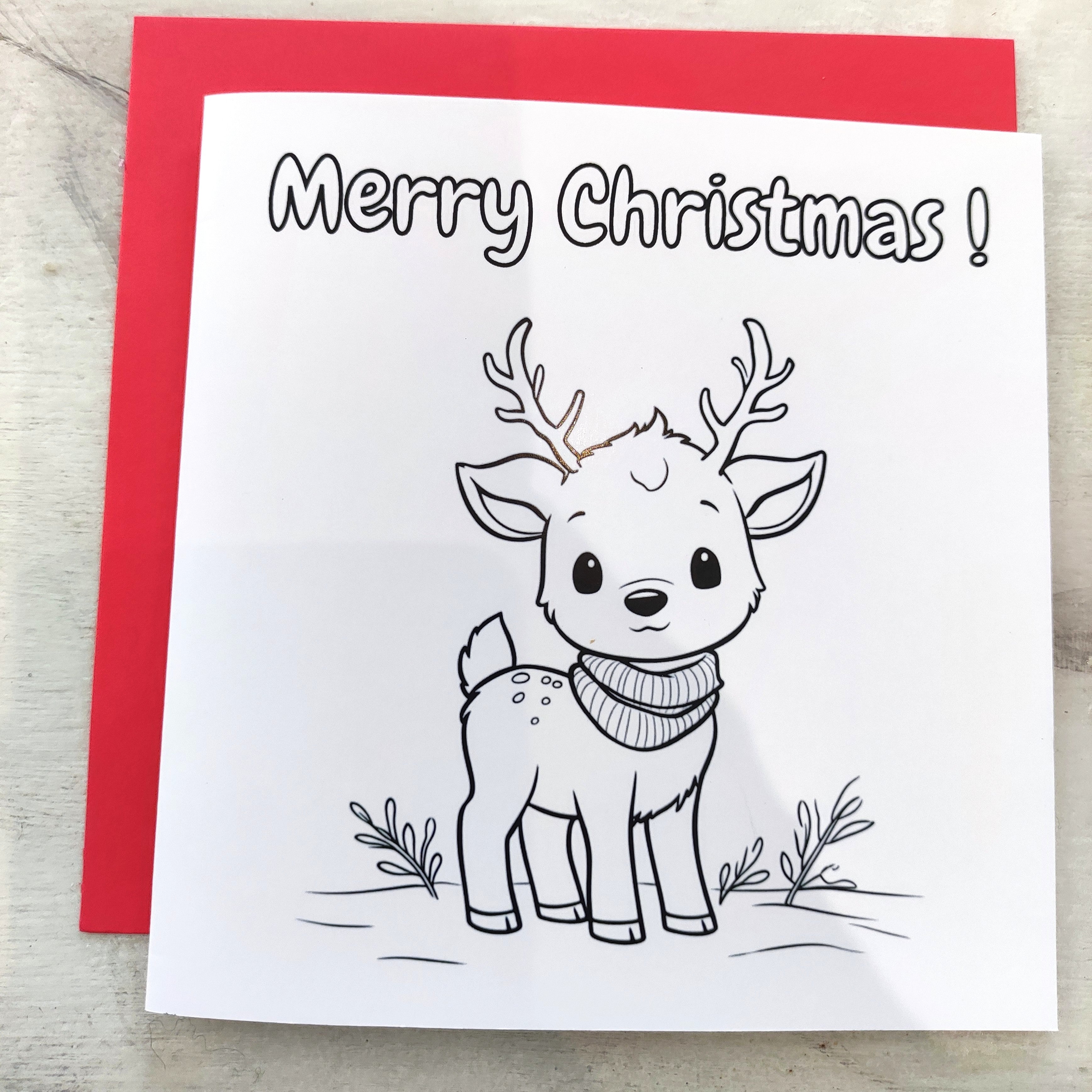 Baby Reindeer | Christmas Coloring Card — Color It Yourself Festive Greeting Card