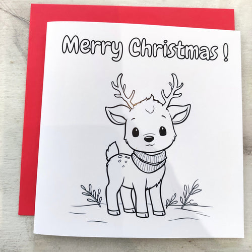 Baby Reindeer | Christmas Coloring Card — Color It Yourself Festive Greeting Card