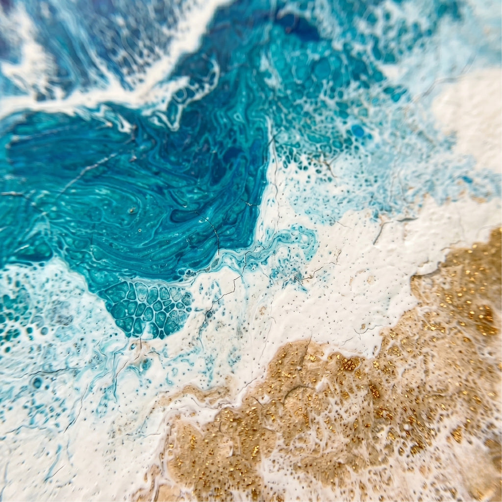 Close-up of blue and brown swirling paint