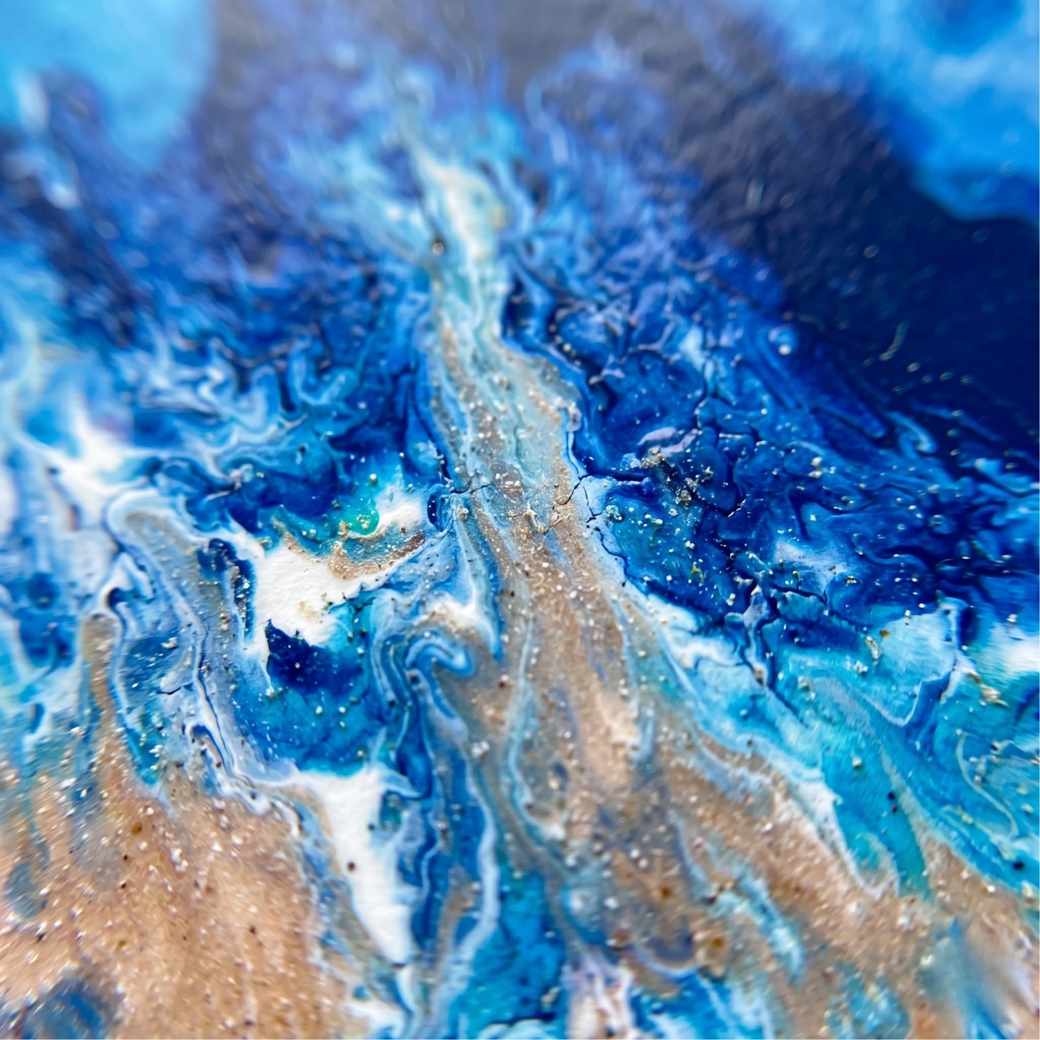Macro shot Abstract artwork with blue and gold colors