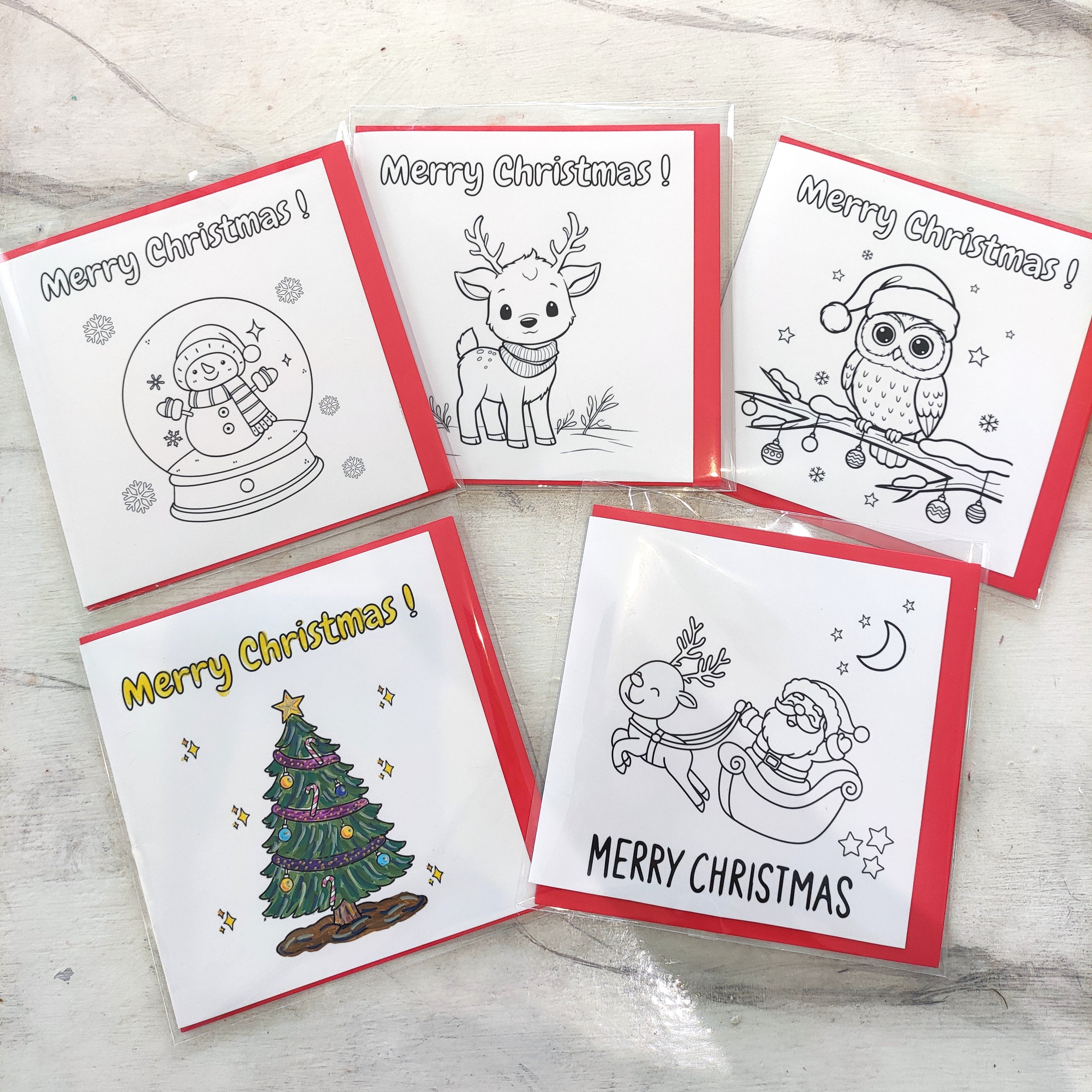 Christmas Coloring Cards — Bundle Pack of 5 | Color It Yourself Festive Greeting Cards