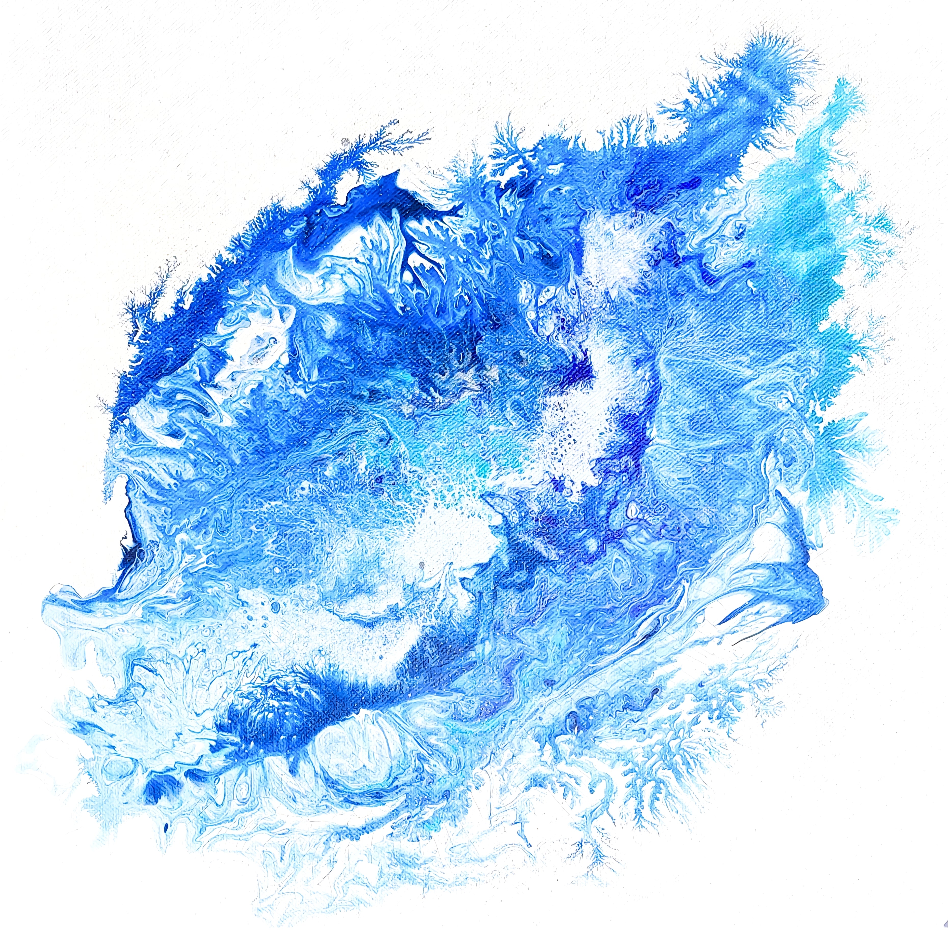 Abstract blue and white artistic design on a white background