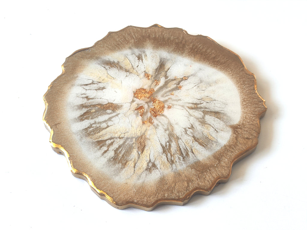 Goldy Coaster — Single Geode Resin Coaster with Gold & Clear Pigments | Leslie Lachiche Art Boutique