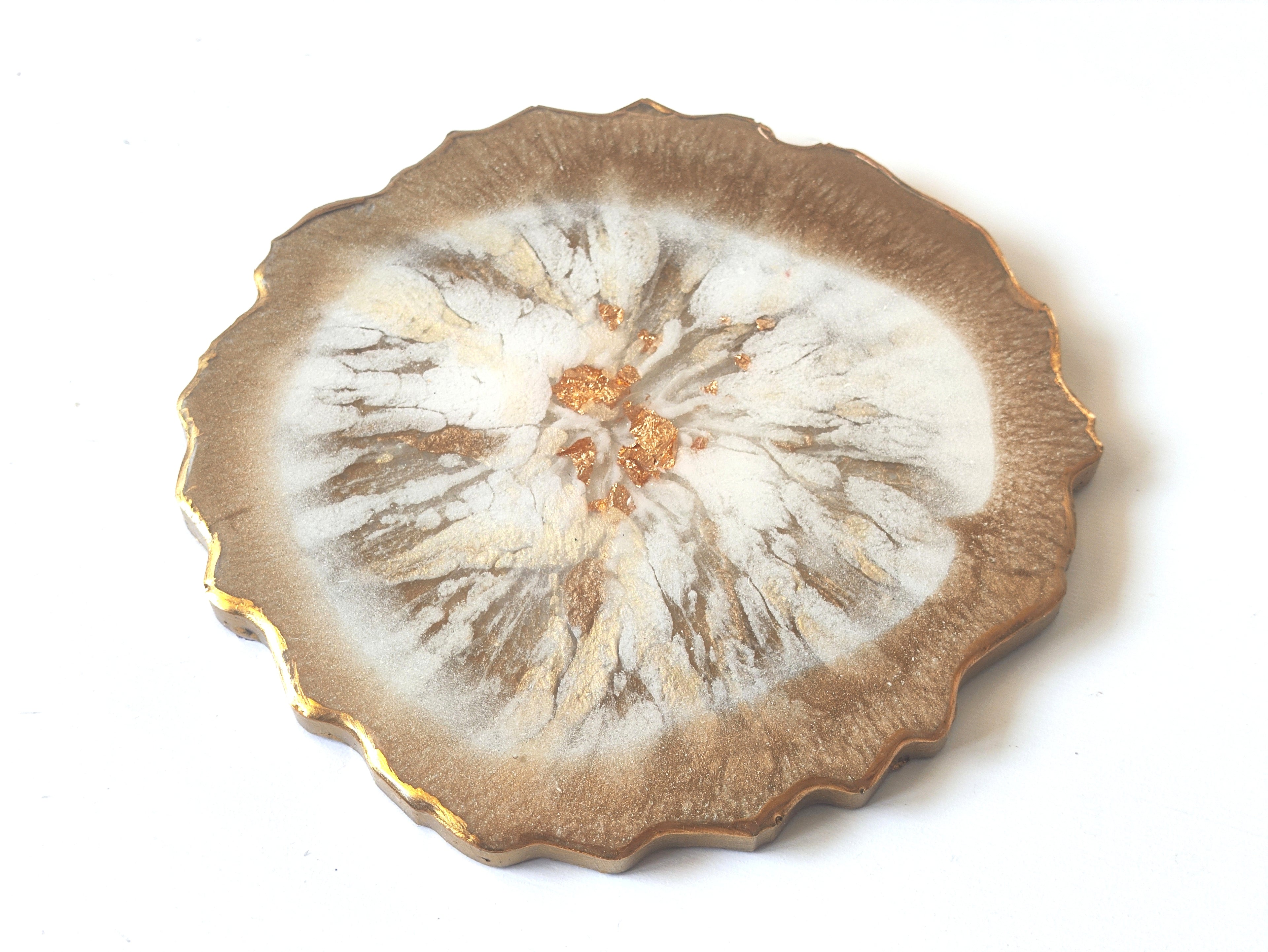 Goldy Coaster — Single Geode Resin Coaster with Gold & Clear Pigments | Leslie Lachiche Art Boutique