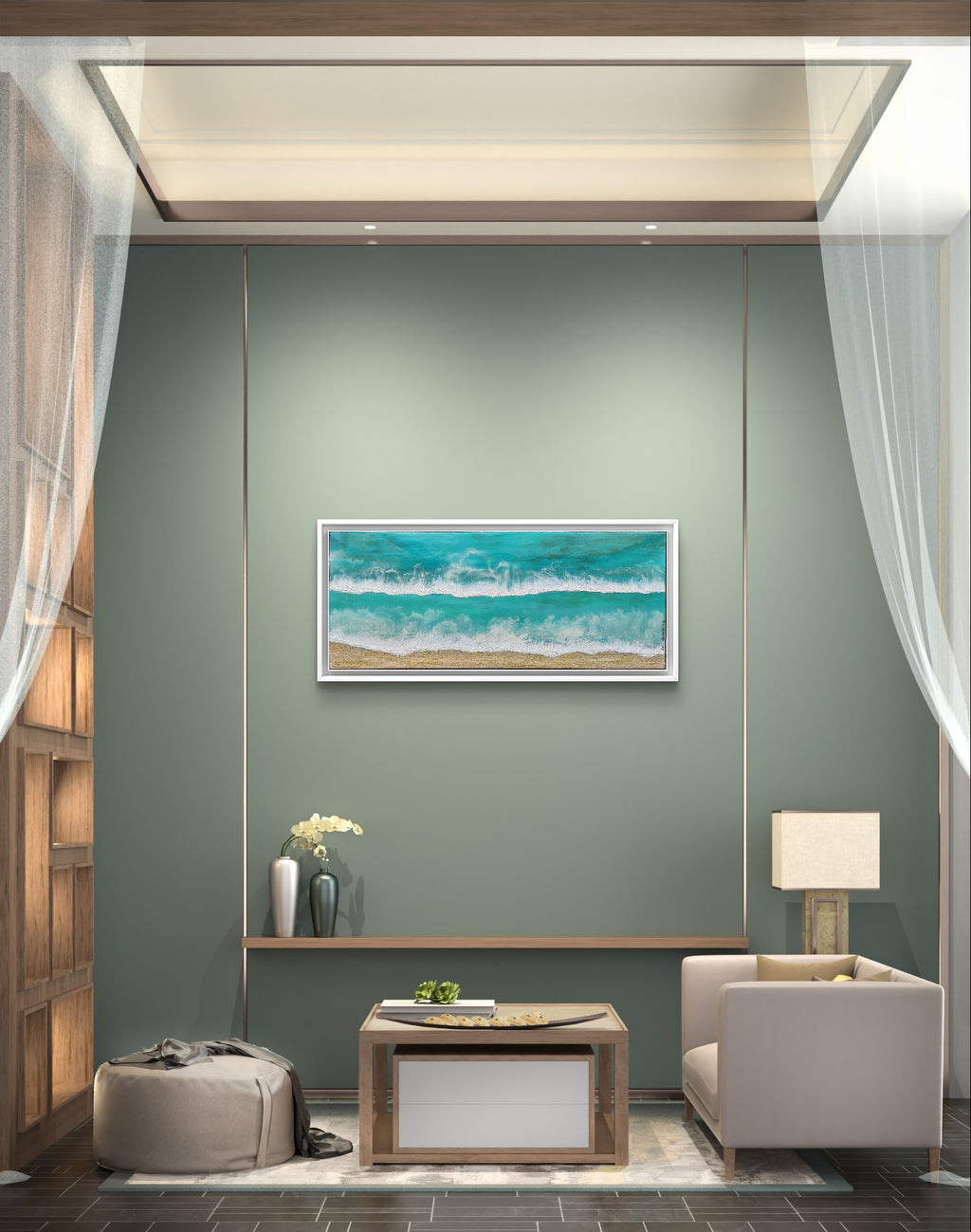 Maldives — Original Large Fluid Art Beach Painting with Sand & Gold | OCEAN Collection
