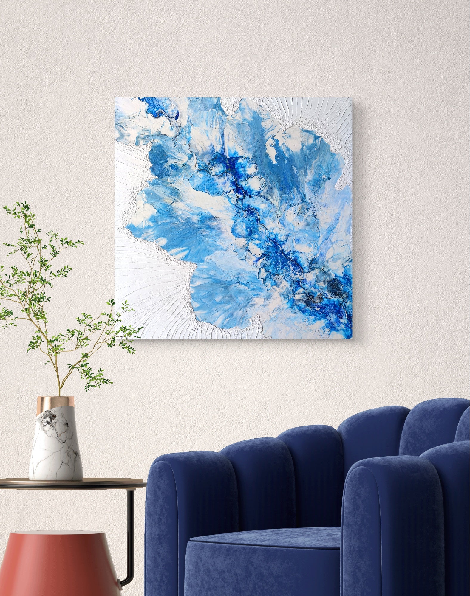 Flor de Agua — Pintura fluida original con pasta de textura | Colección OCÉANO