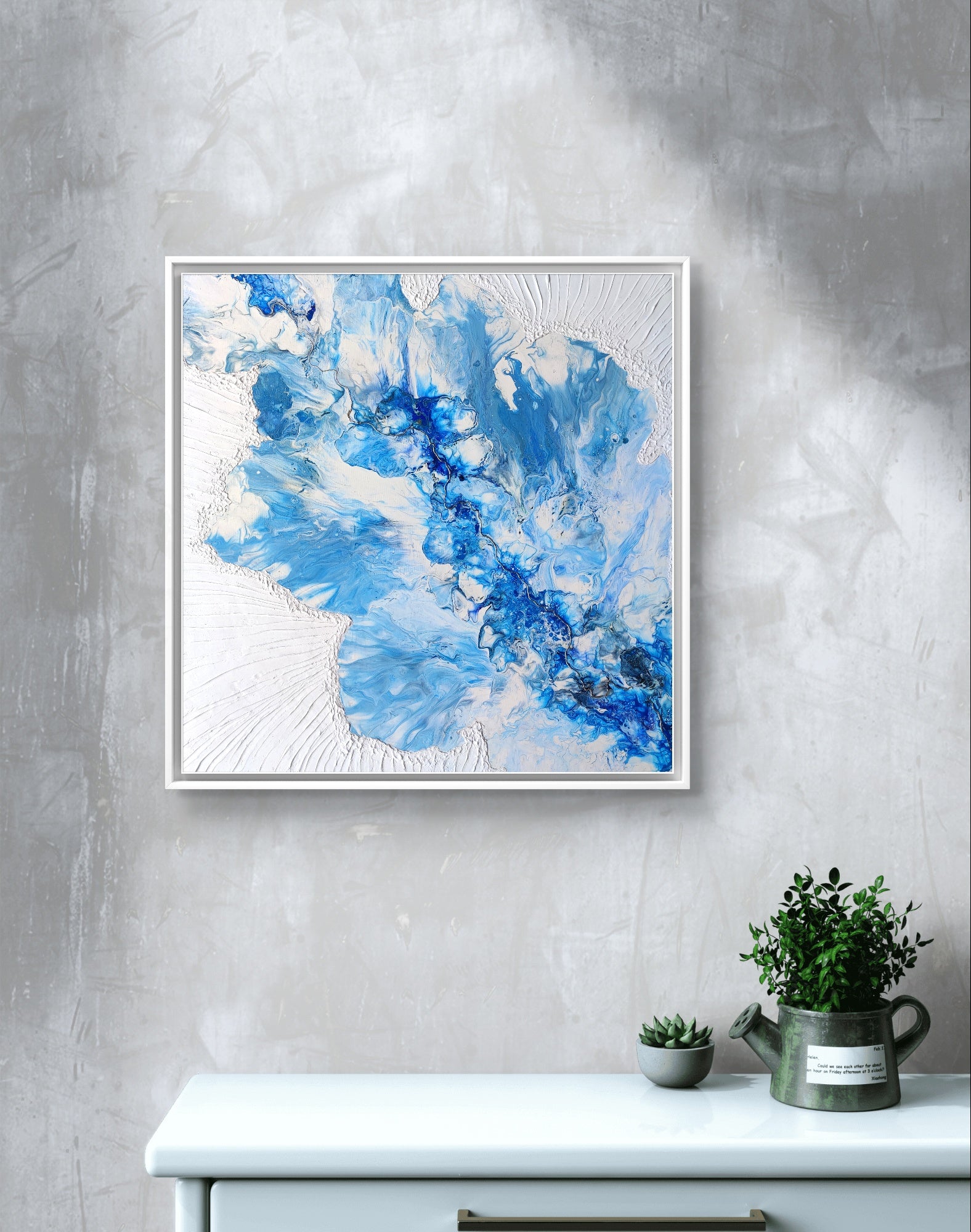 Water Flower — Original Fluid Art Painting with Texture Paste | OCEAN Collection