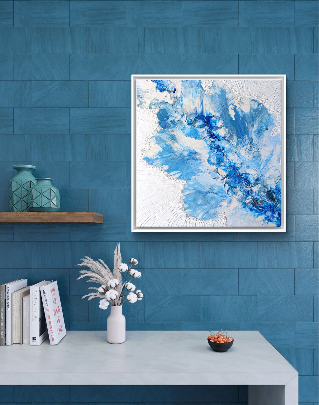 Flor de Agua — Pintura fluida original con pasta de textura | Colección OCÉANO