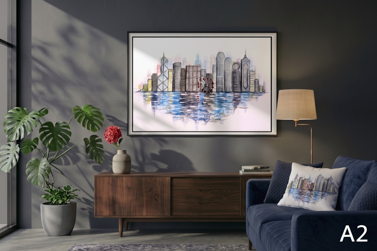 A2 art print hk city in living rom 