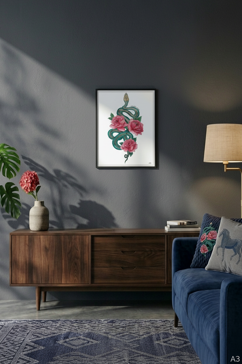 Snake & Roses - Art Print | A3 | Open Edition  CNY25 | Leslie Lachiche