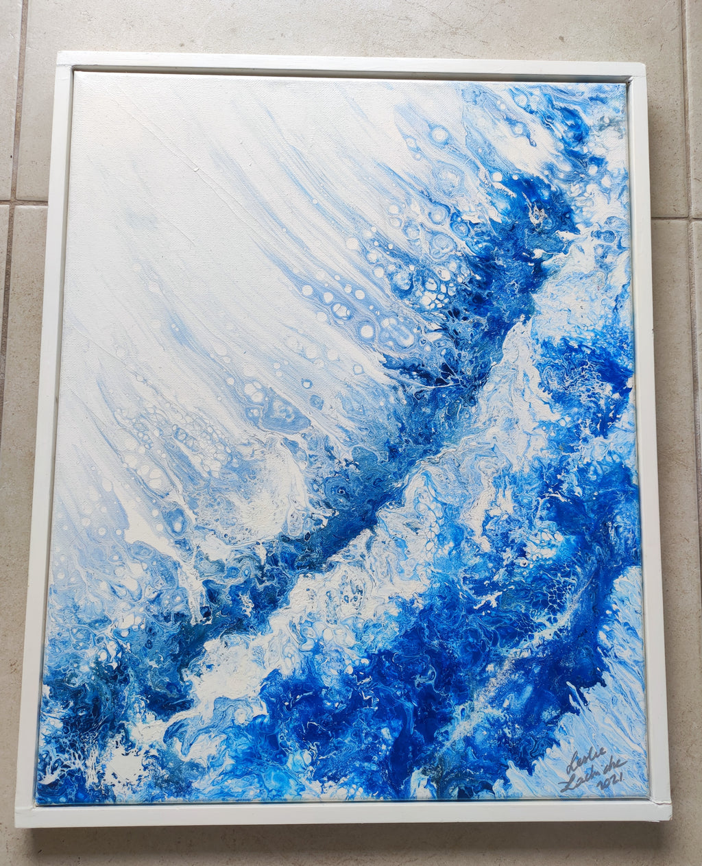 painting abstract with white floating frame