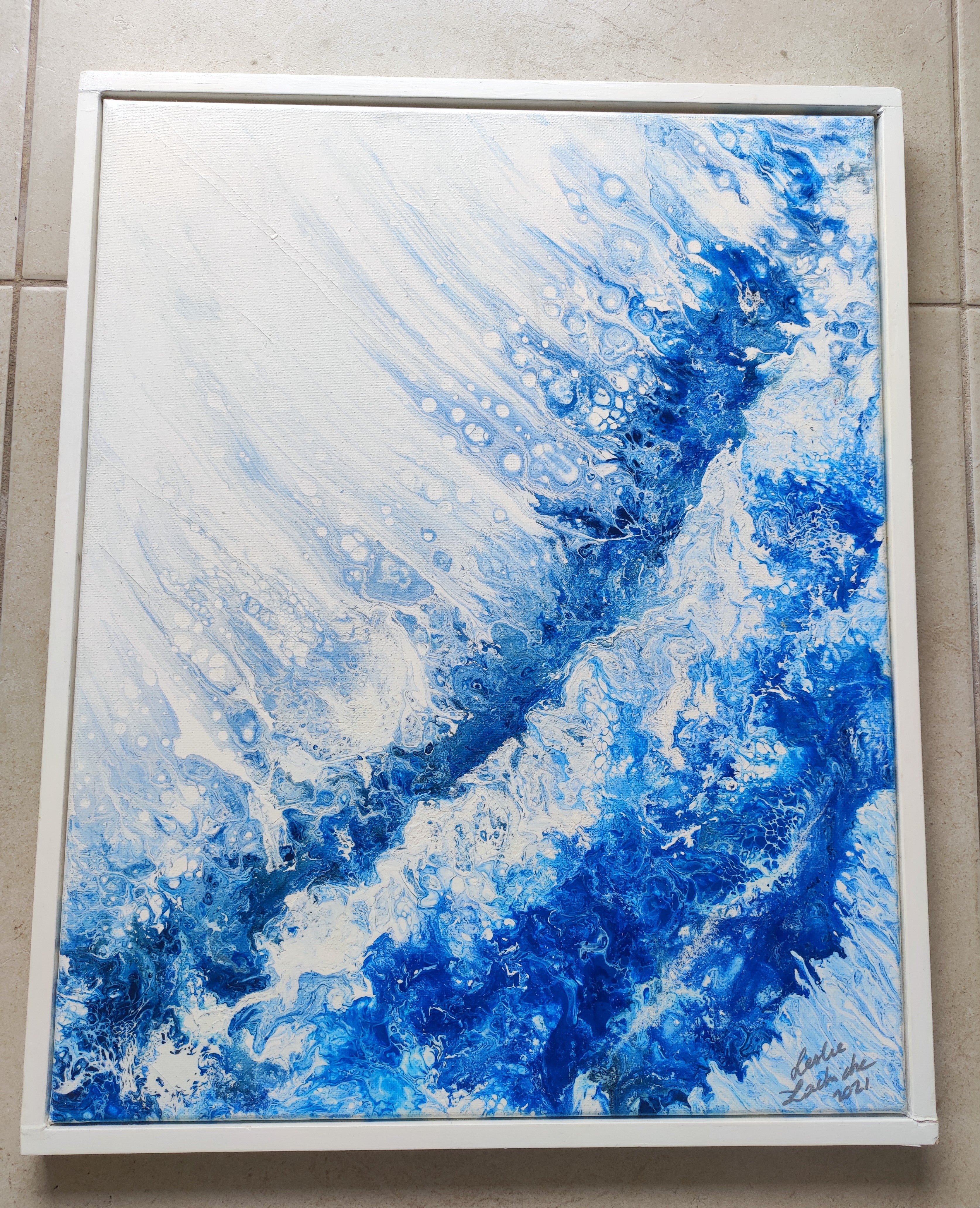 painting abstract with white floating frame