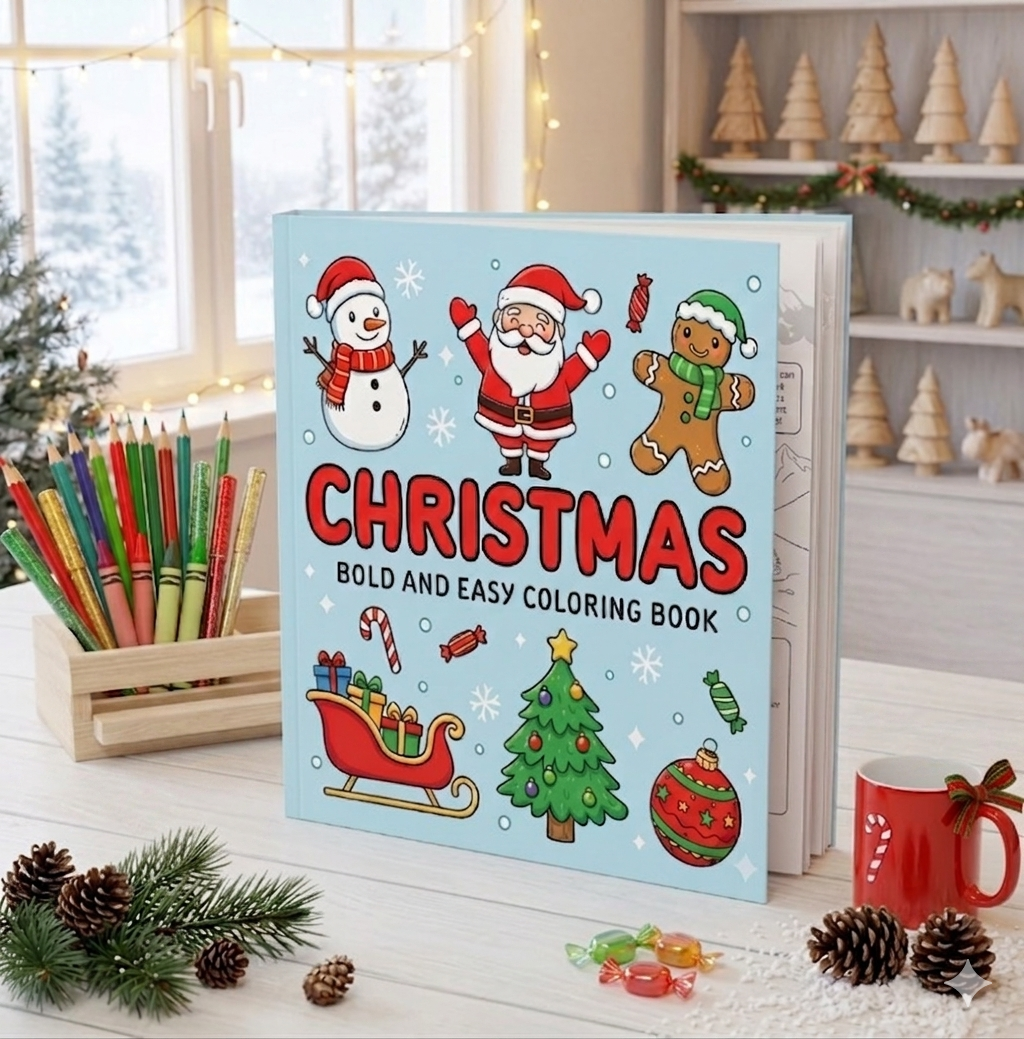 Bold & Easy Christmas Colouring Book — Digital Download | 50 Simple Festive Designs for All Ages | Naomi Baywood