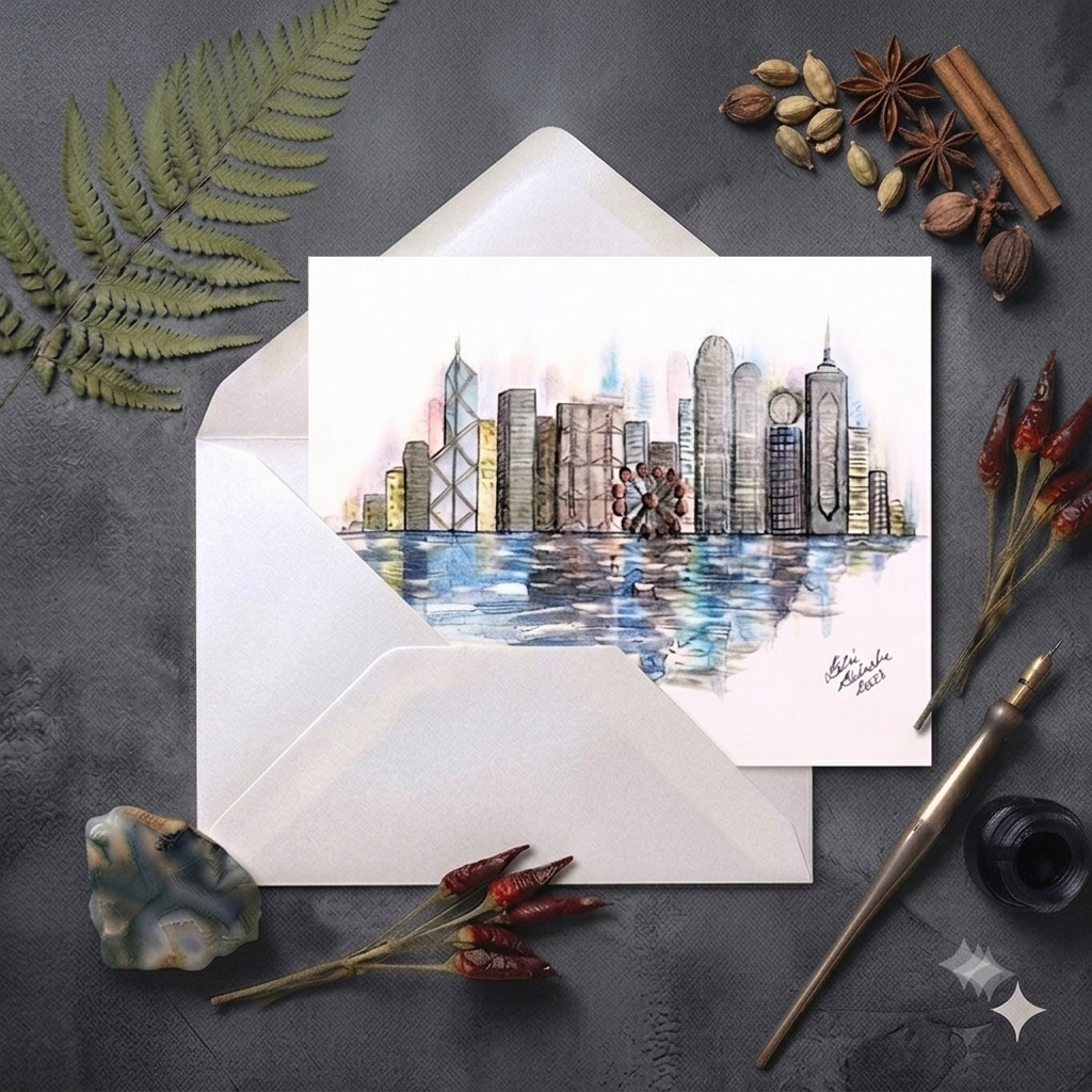 HK City | Art Greeting Card | Mixed Media Painting  | HK LOCAL