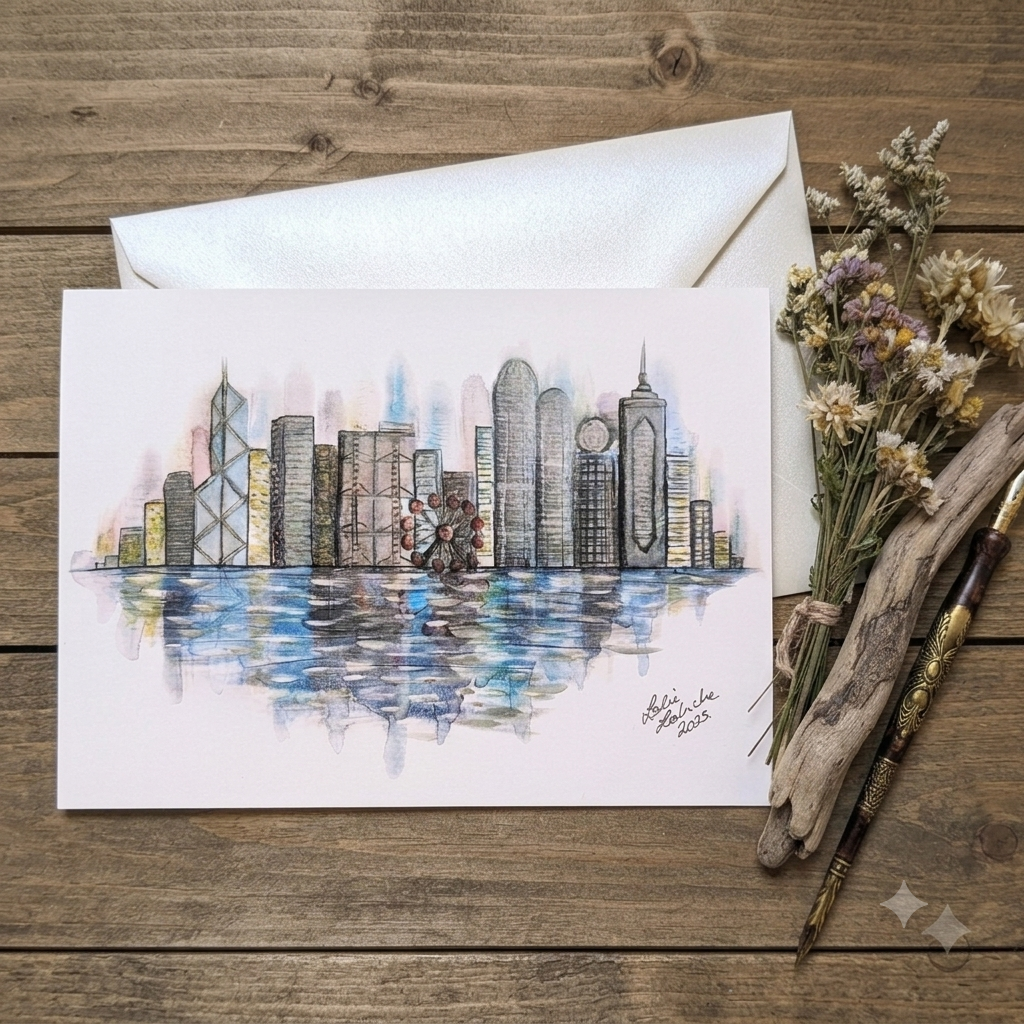 HK City — Art Greeting Card | Mixed Media Painting  | HK LOCAL