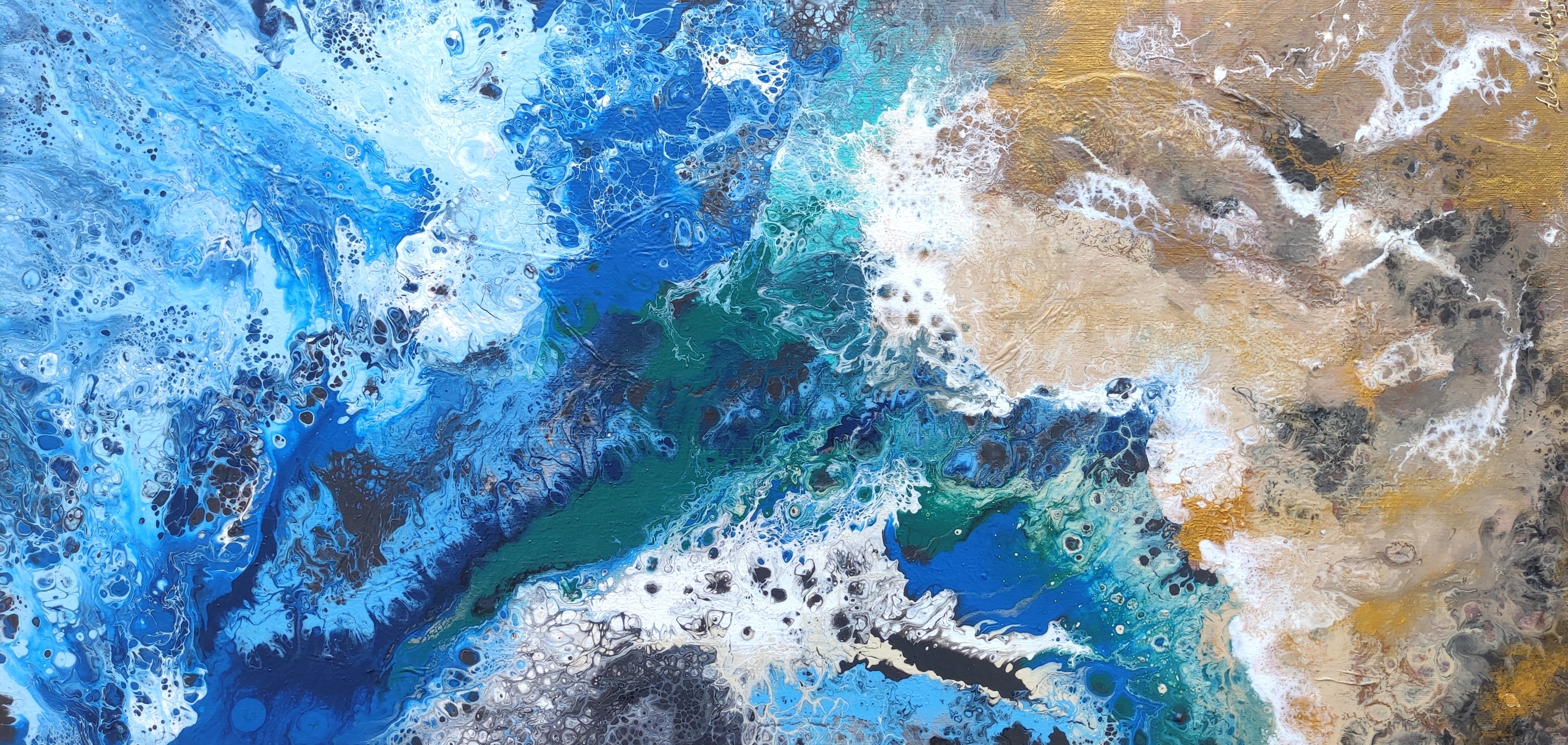 Abstract art with blue, green, and brown colors