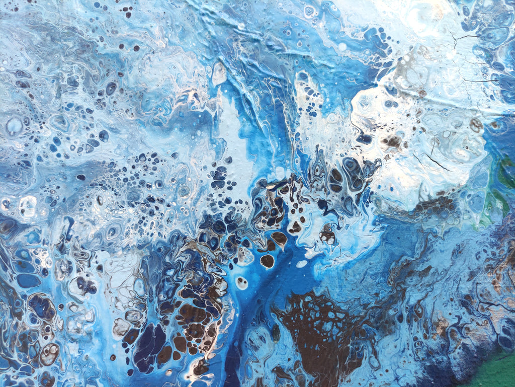 Abstract art with blue, white, and black colors