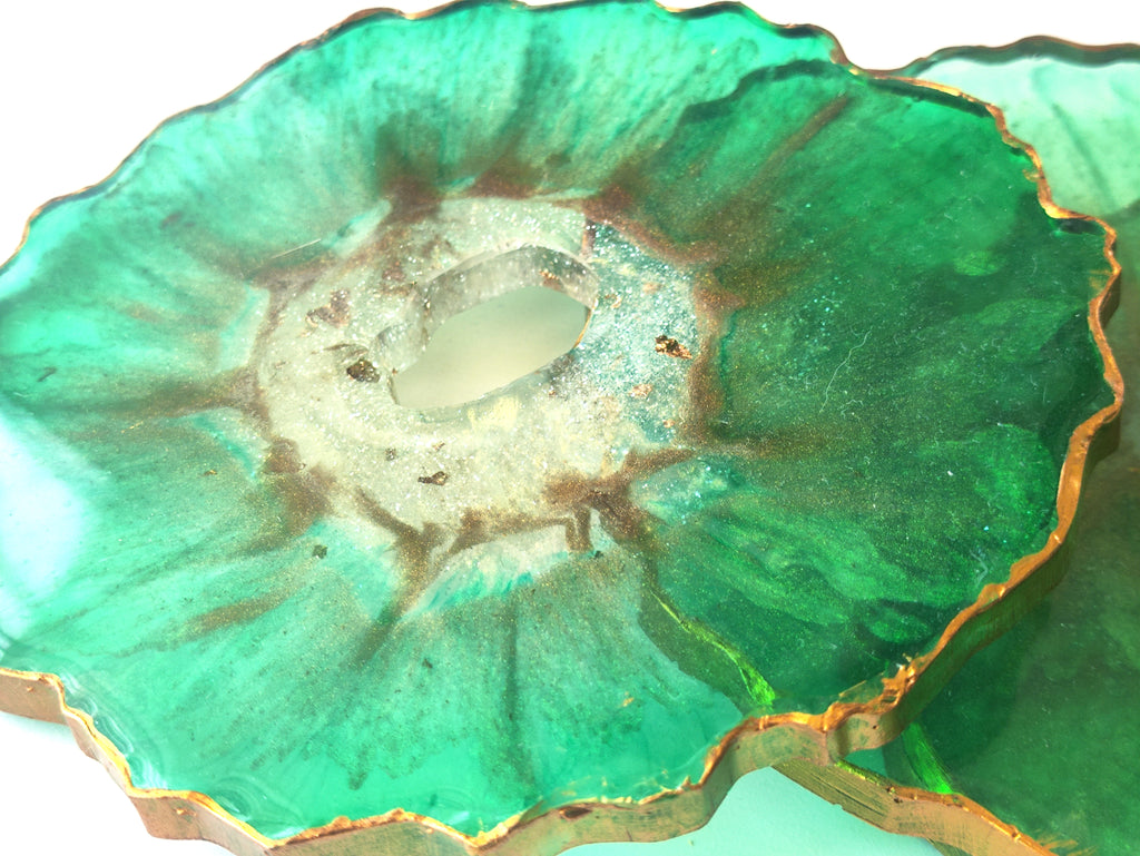 Close-up of a green agate stone with a rough texture