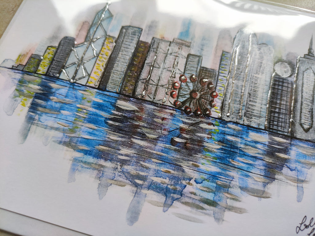 HK City | Art Greeting Card | Mixed Media Painting  | HK LOCAL
