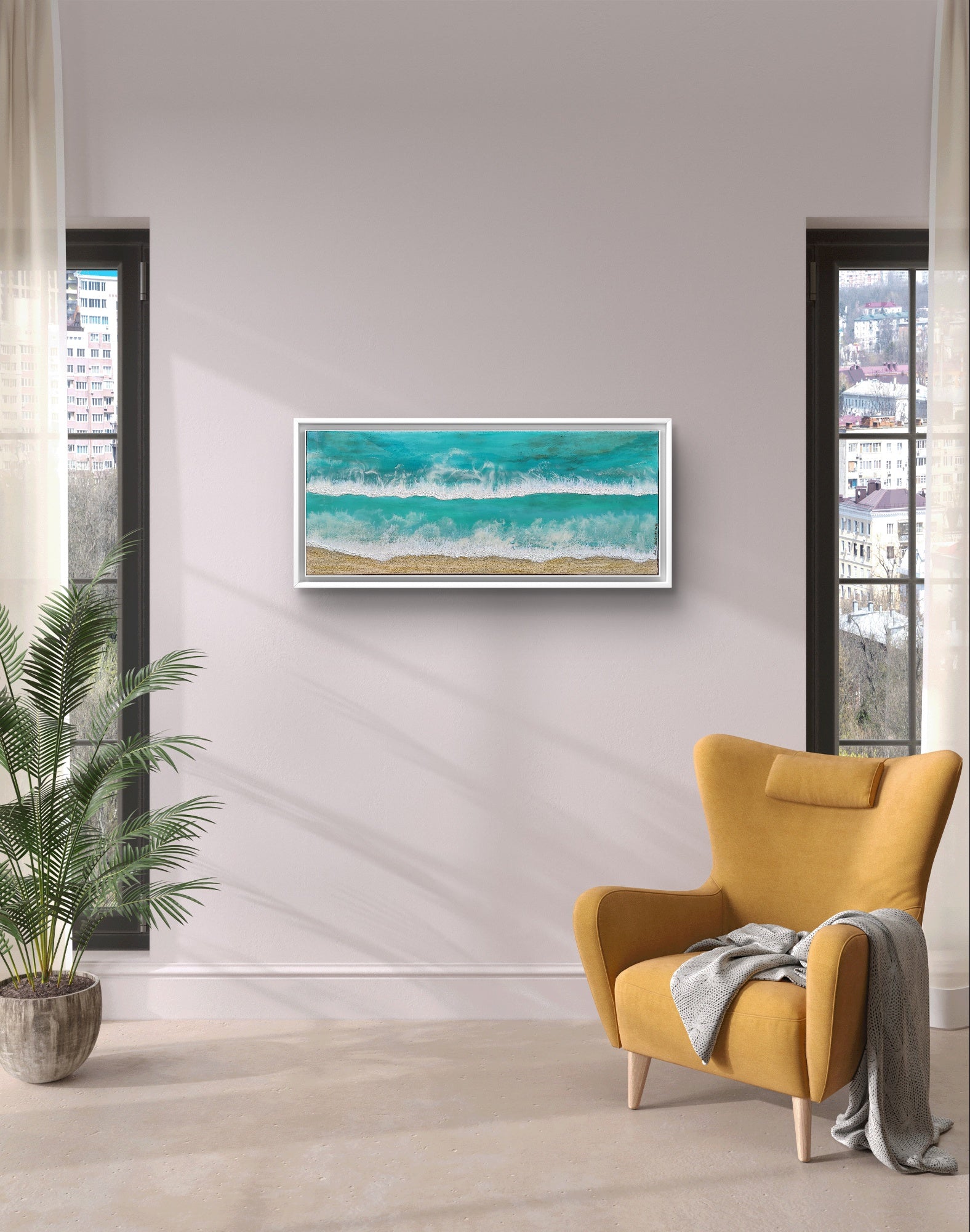 Maldives — Original Large Fluid Art Beach Painting with Sand & Gold | OCEAN Collection