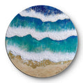 Peaceful — Original Fluid Art Aerial Seascape Painting with Sand & Gold on Round Canvas | OCEAN Collection