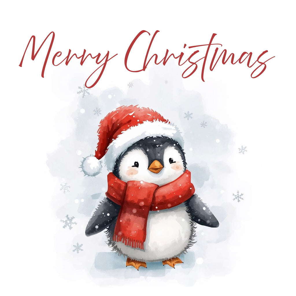 Tarjeta de felicitación con animales bebés de Navidad de pingüino | Leslie Lachiche