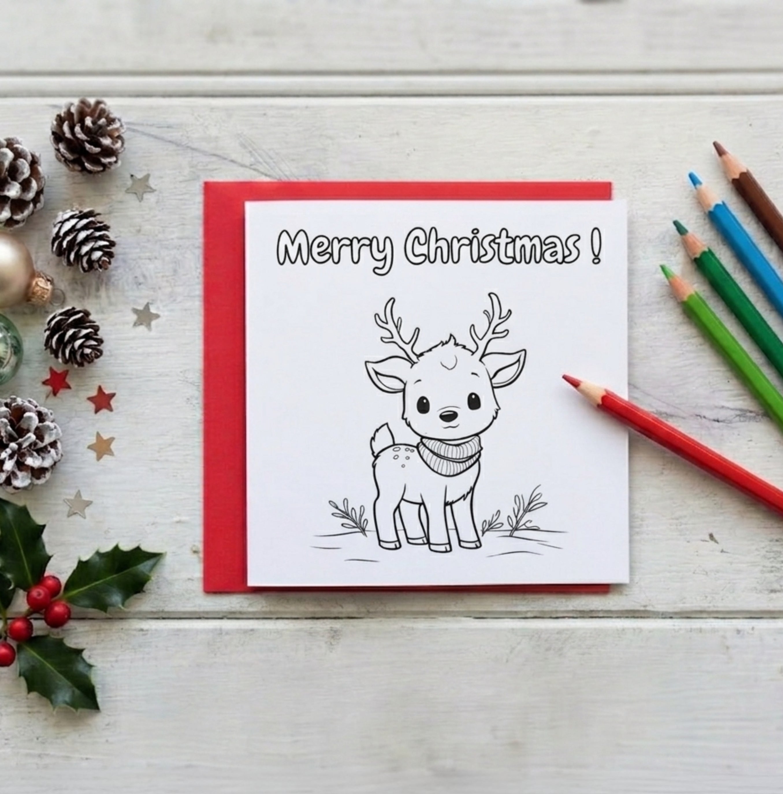 Baby Reindeer | Christmas Coloring Card — Color It Yourself Festive Greeting Card