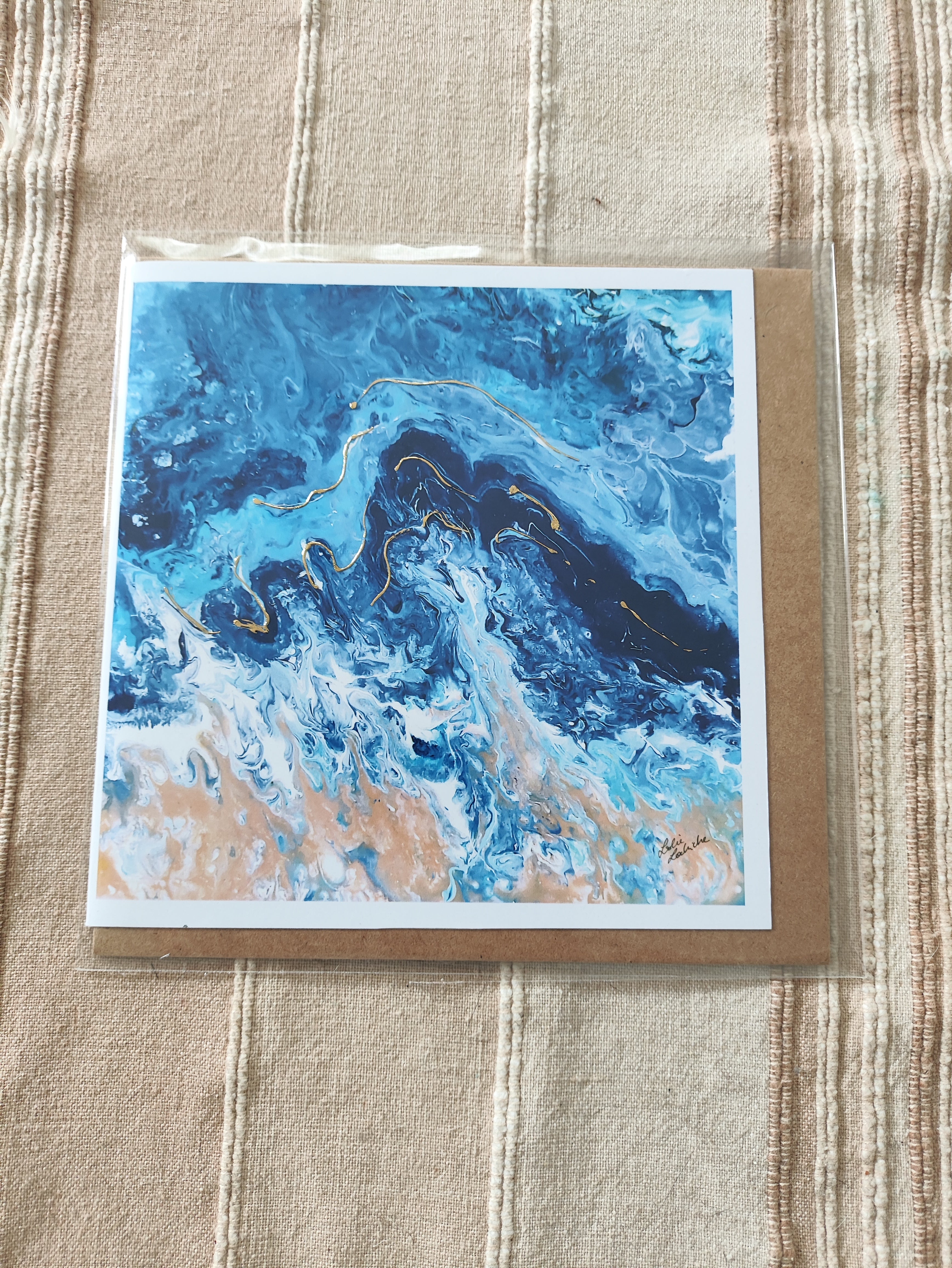 La Playa — Tarjeta de felicitación artística | Arte fluido acrílico