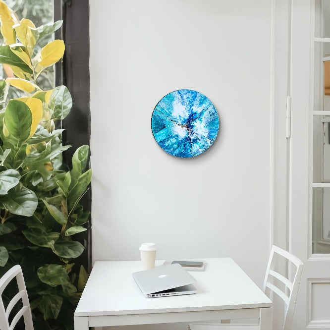 Dragón Marino — Pintura Original de Arte Fluido con Lámina de Oro sobre Lienzo Circular