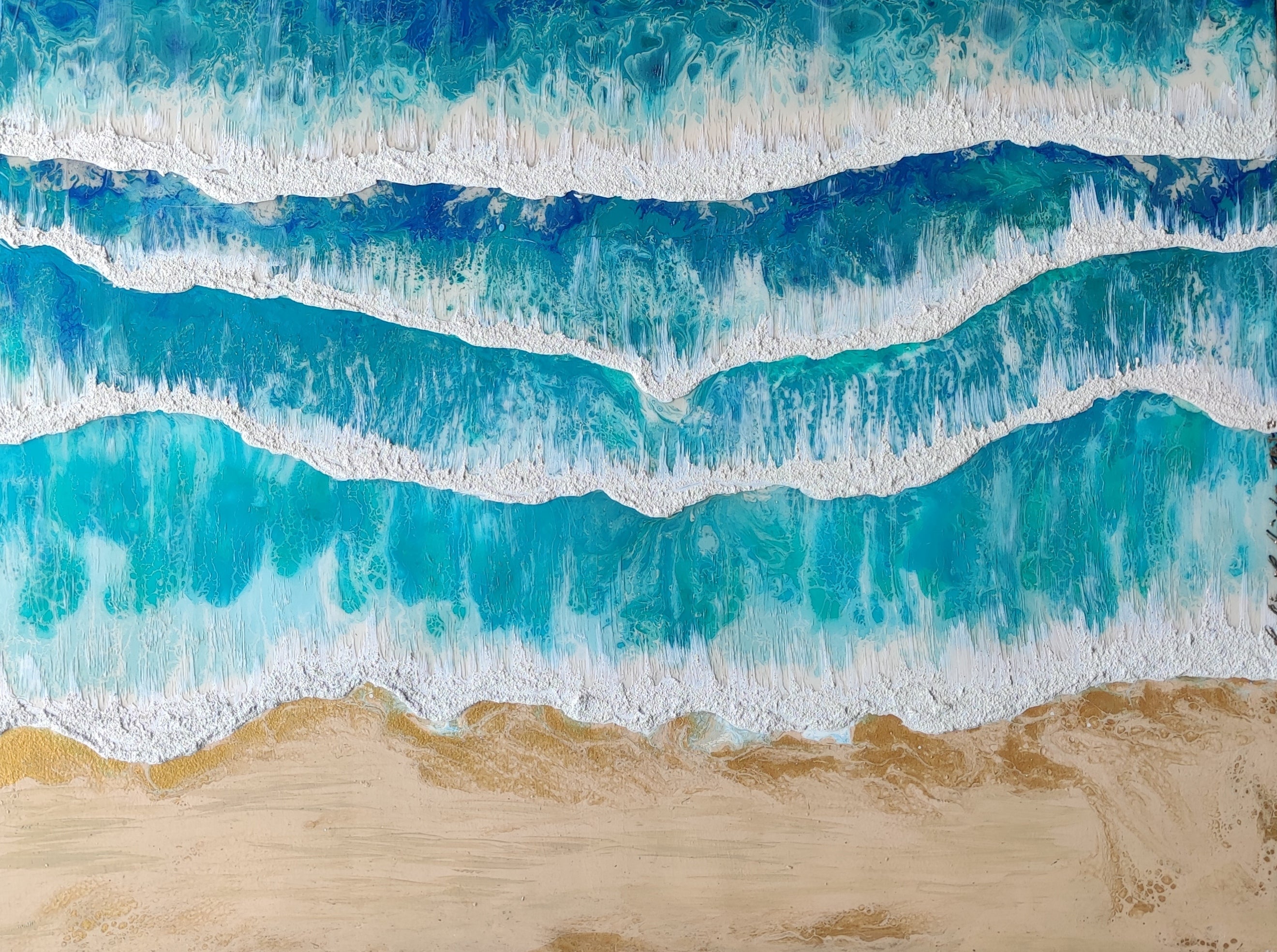 Serene | Original Fluid Art Beach Painting | HK LOCAL