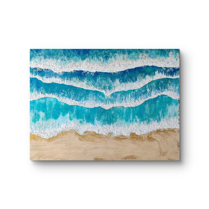 Serene — Original Fluid Art Beach Seascape Painting with Sand & Gold | OCEAN & BEACHES Collection