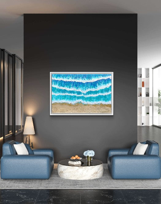 Serene — Original Fluid Art Beach Seascape Painting with Sand & Gold | OCEAN & BEACHES Collection