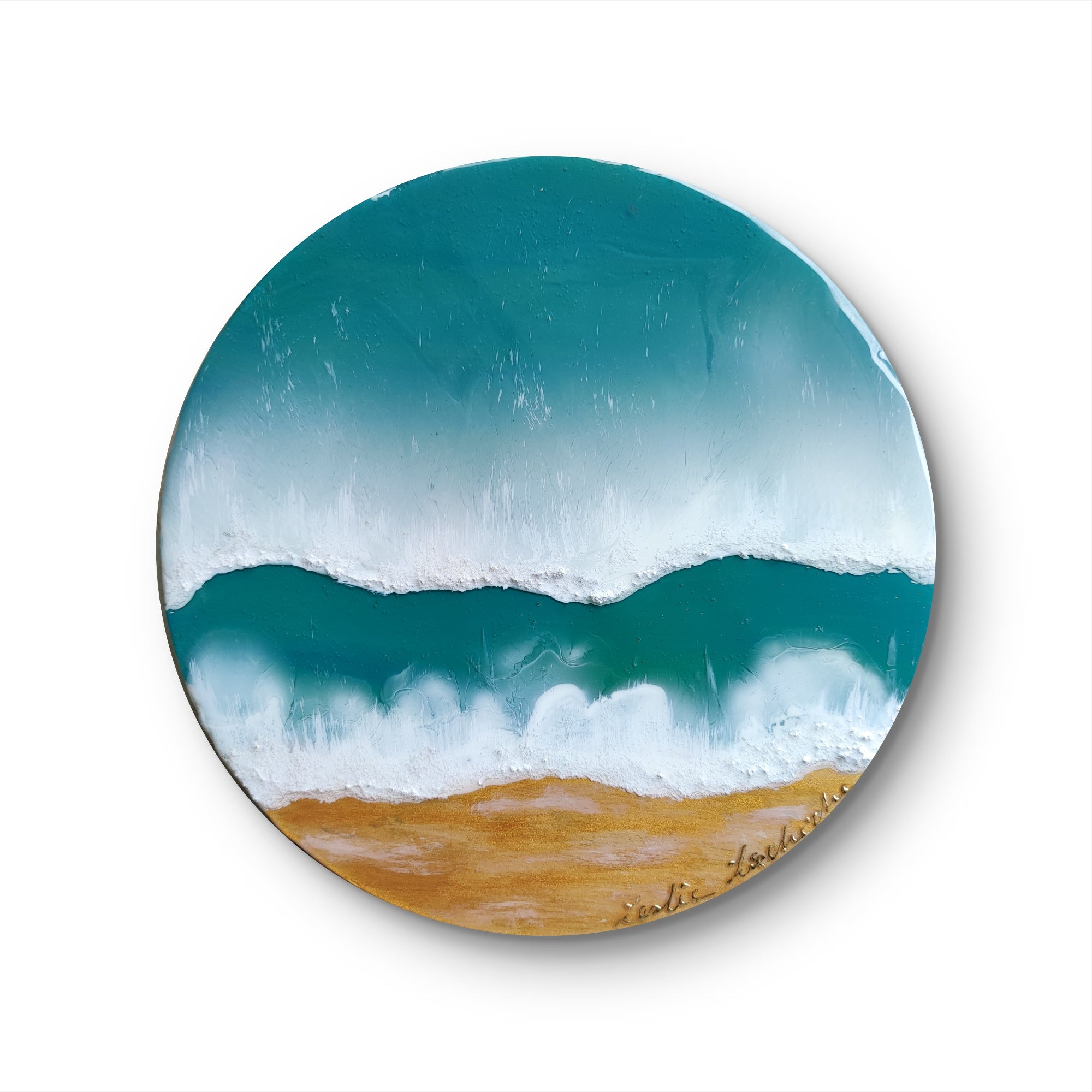 Shore of Love — Original Acrylic & Epoxy Resin Beach Painting on Wood Circle | OCEAN Collection
