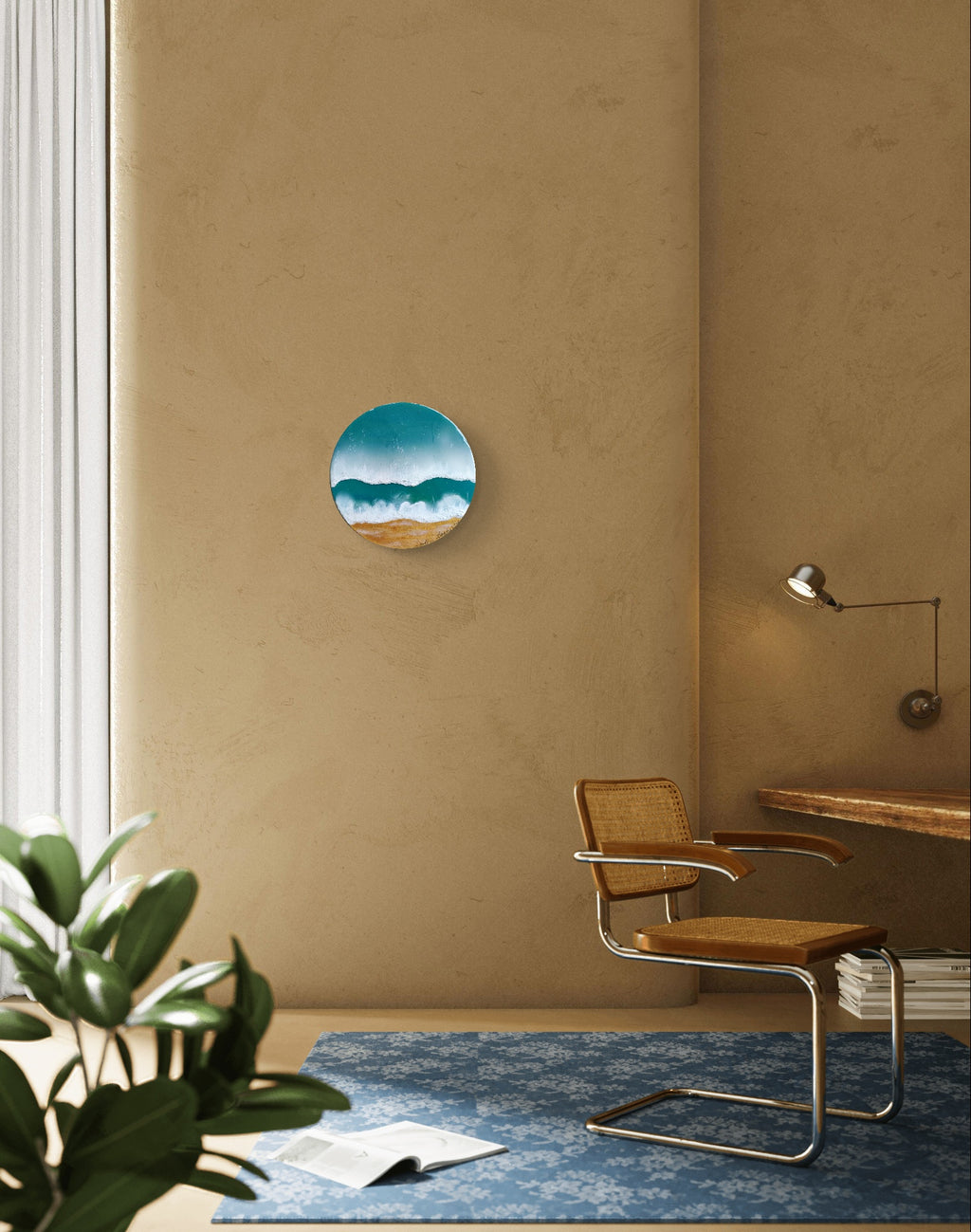 Shore of Love — Original Acrylic & Epoxy Resin Beach Painting on Wood Circle | OCEAN Collection