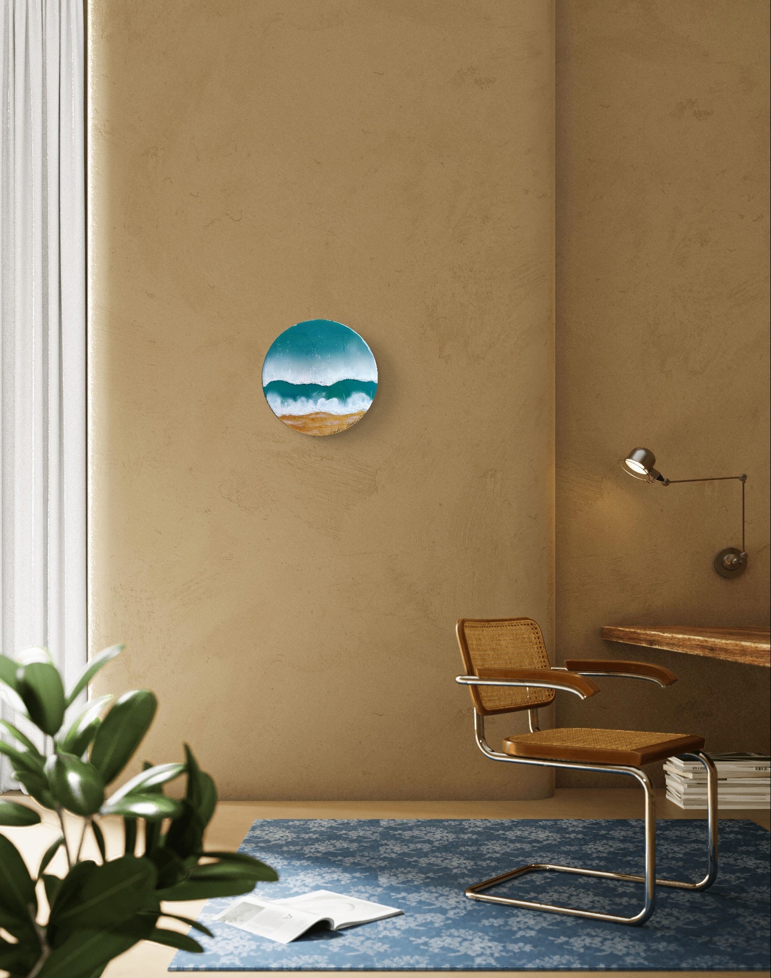 Shore of Love — Original Acrylic & Epoxy Resin Beach Painting on Wood Circle | OCEAN Collection