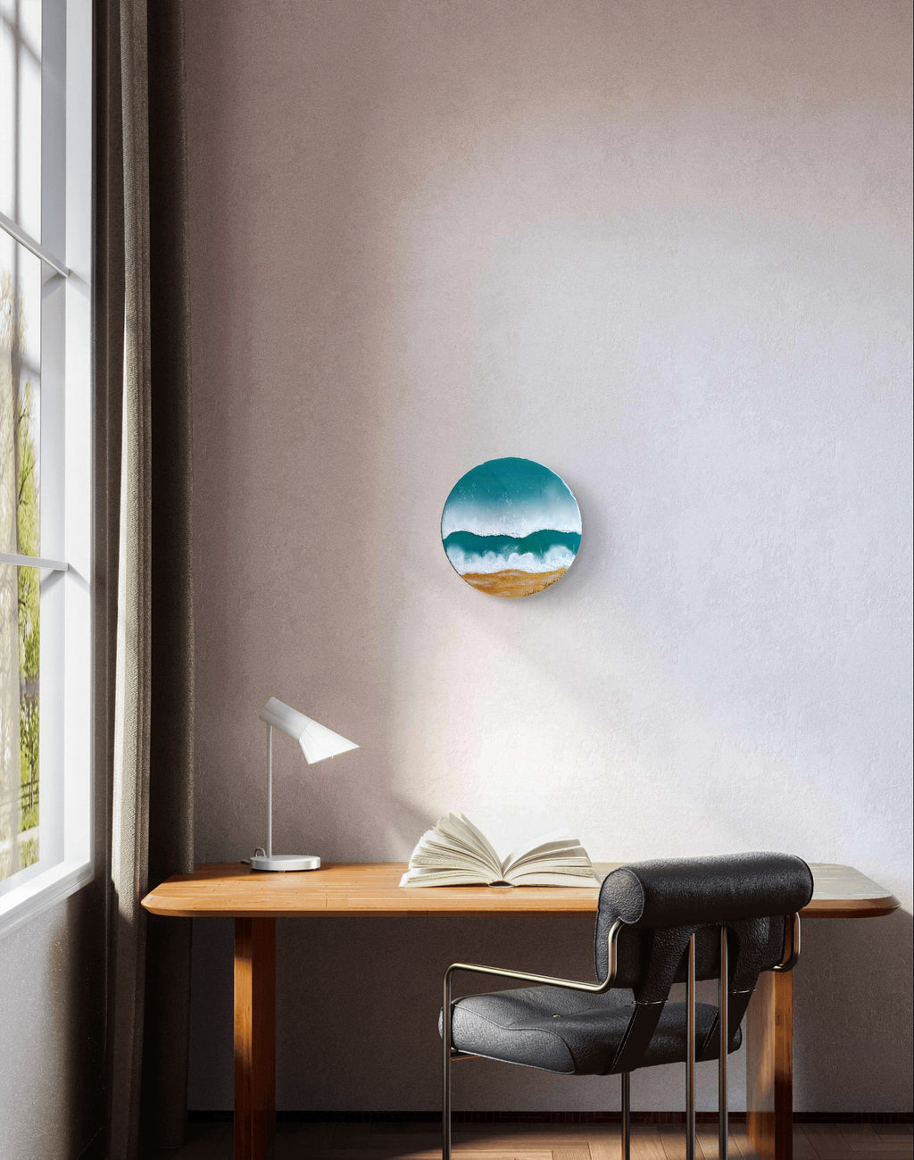 Shore of Love — Original Acrylic & Epoxy Resin Beach Painting on Wood Circle | OCEAN Collection