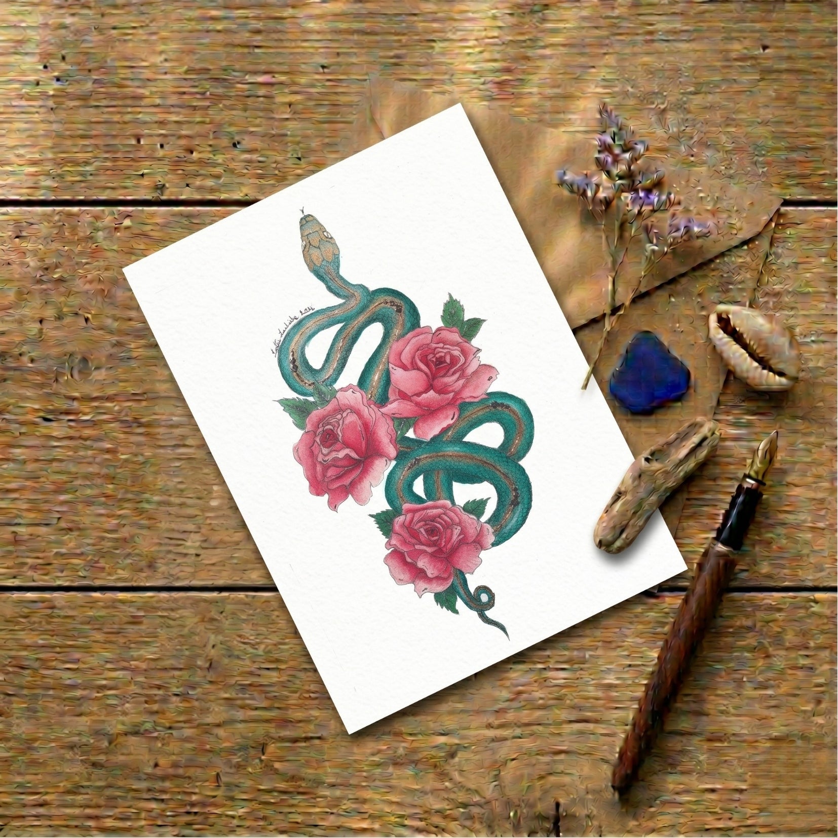 Emerald Snake — Art Greeting Card | CNY 2025