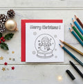 Tarjeta de Navidad para colorear con bola de nieve de muñeco de nieve — Tarjeta de felicitación festiva para colorear tú mismo