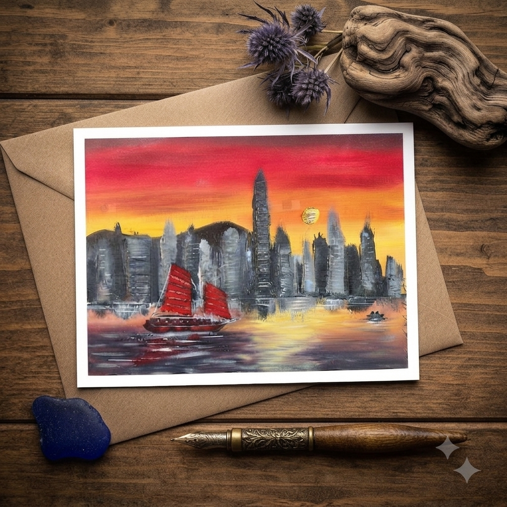 HK Sunset — Art Greeting Card | Original Oil Painting print | HK LOCAL