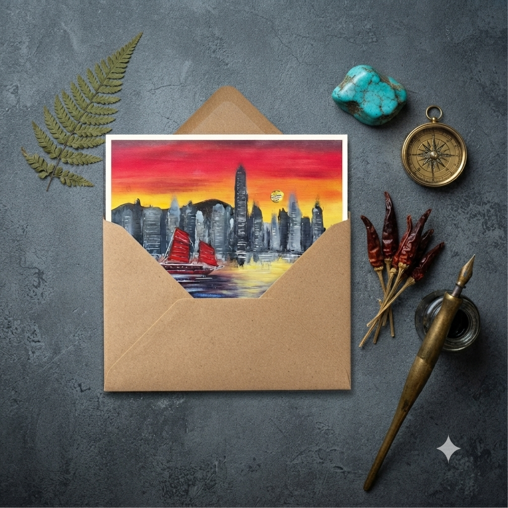 HK Sunset | Art Greeting Card | Original Oil Painting print | HK LOCAL