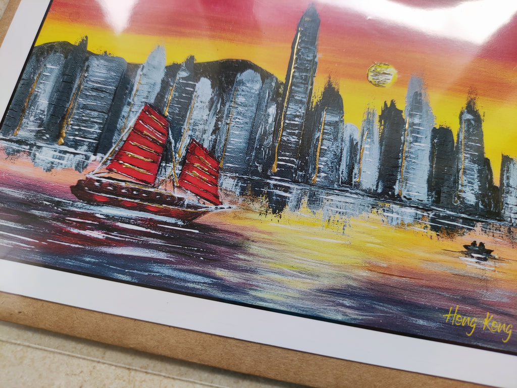 HK Sunset | Art Greeting Card | Original Oil Painting print | HK LOCAL