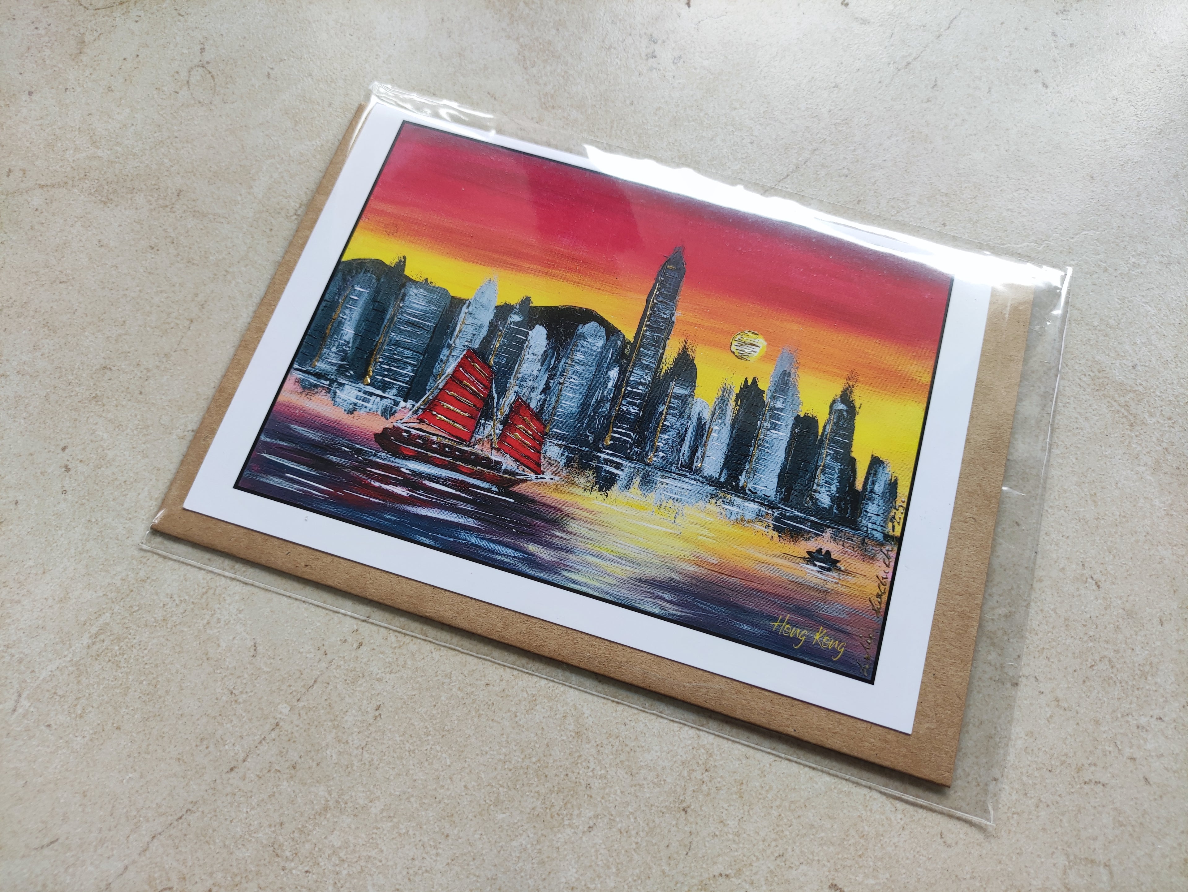 HK Sunset | Art Greeting Card | Original Oil Painting print | HK LOCAL