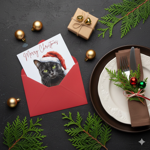 Black Cat | Christmas Greeting Card | Leslie Lachiche