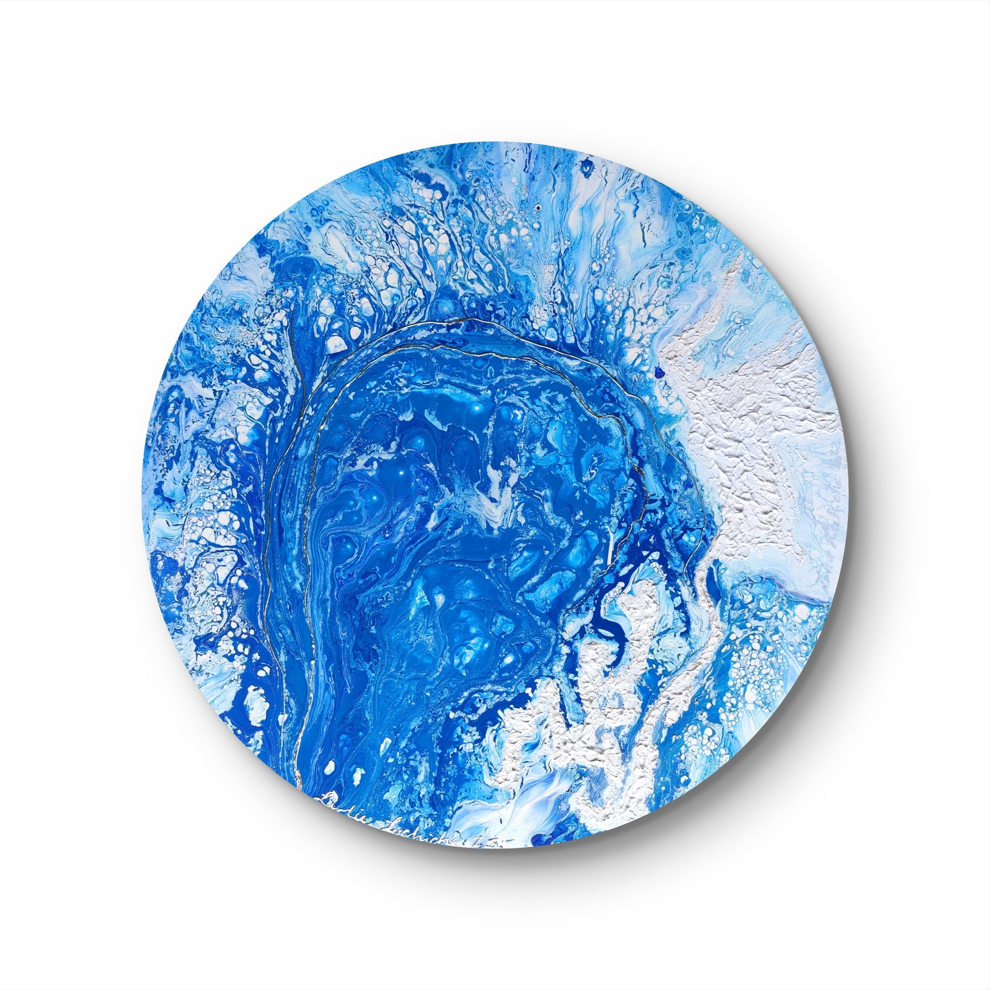 Water Sprinkle — Original Fluid Art Painting with Texture Paste on Round Canvas | OCEAN Collection