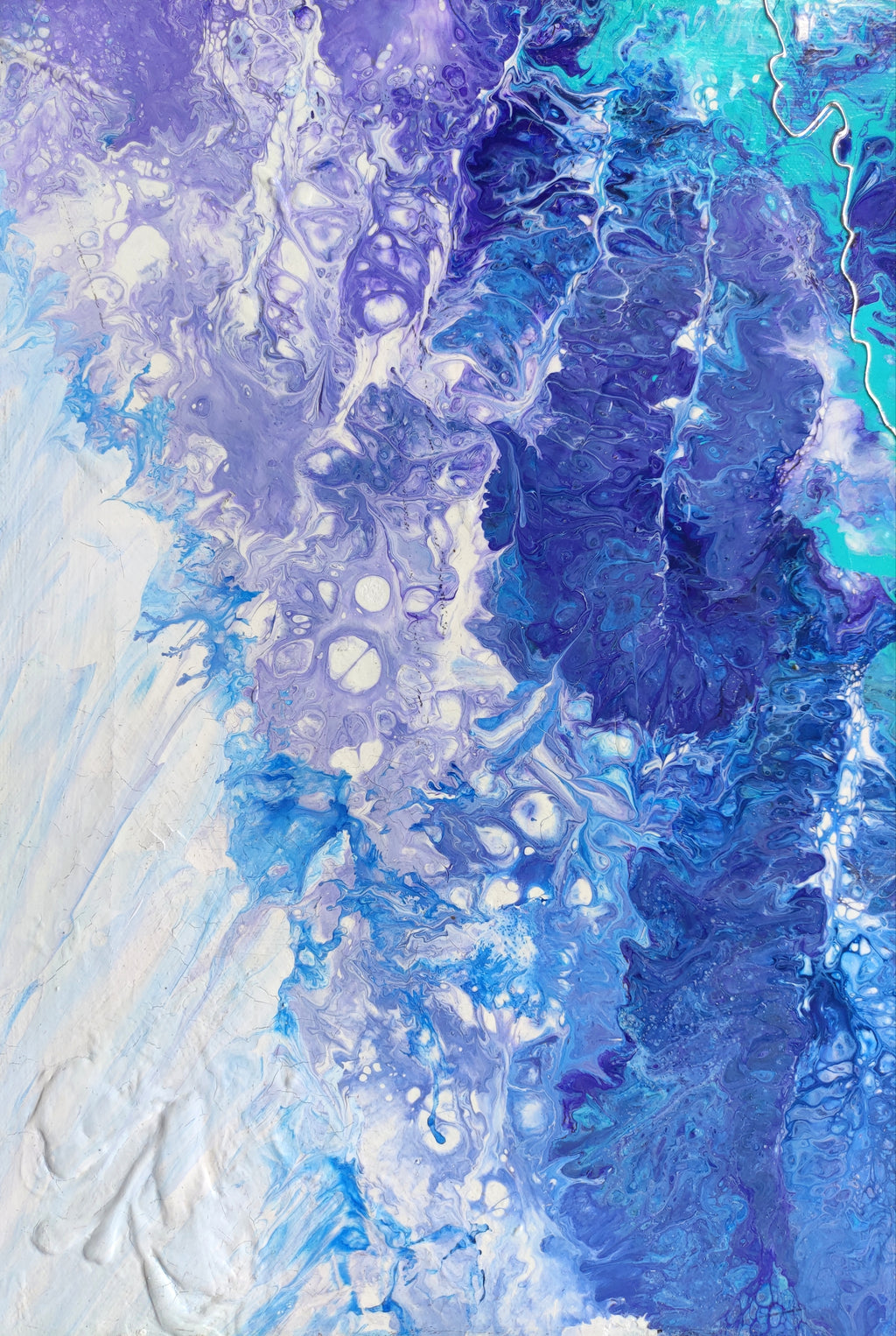 Abstract art with blue, purple, and white colors