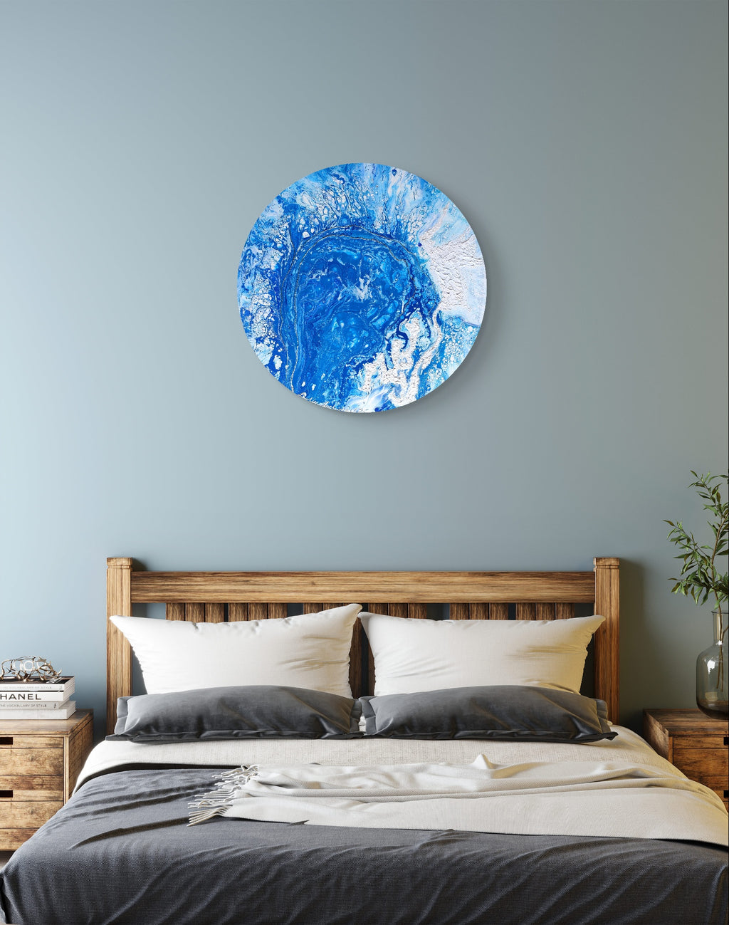Water Sprinkle — Original Fluid Art Painting with Texture Paste on Round Canvas | OCEAN Collection